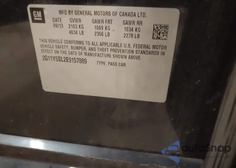 2014 Chevrolet Impala 1Ls z USA, uszkodzony, nr VIN 2G11Y5SL2E9157889